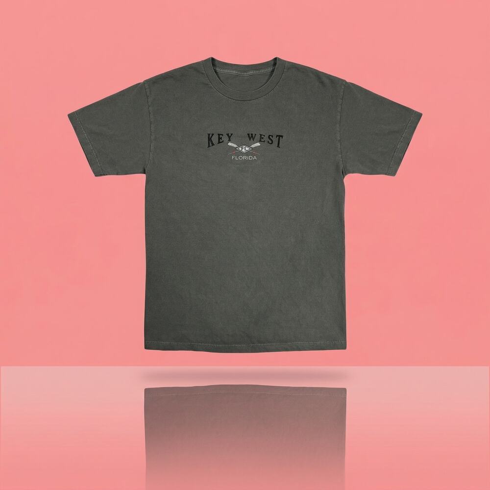 Vintage Key West Florida Men's XL Embroidered T-Shirt Garment Dyed Gray Green